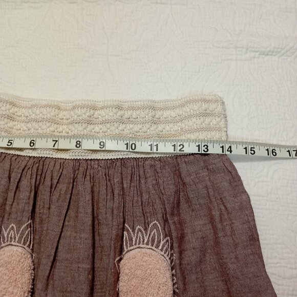 Sunflower Skirt Size L Embroidered Pink & Beige 100% Cotton Smocked Waist Women - Picture 7 of 9